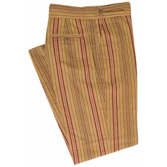 Mens Gurkha Pants 38 Tan Brown Red Striped Cotton Trousers Straight Flat Front - Picture 1 of 8